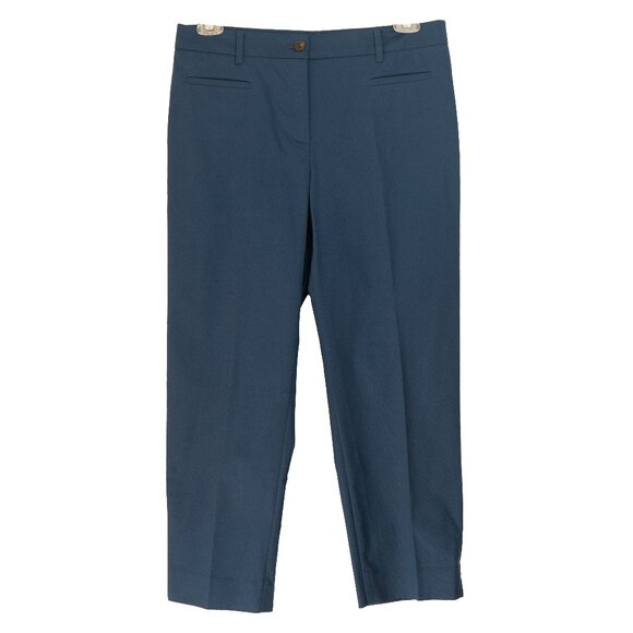 Ann Taylor Cotton Crop Pant Curvy Fit Blue Minimal Retro Office Ankle Trouser - Picture 1 of 9